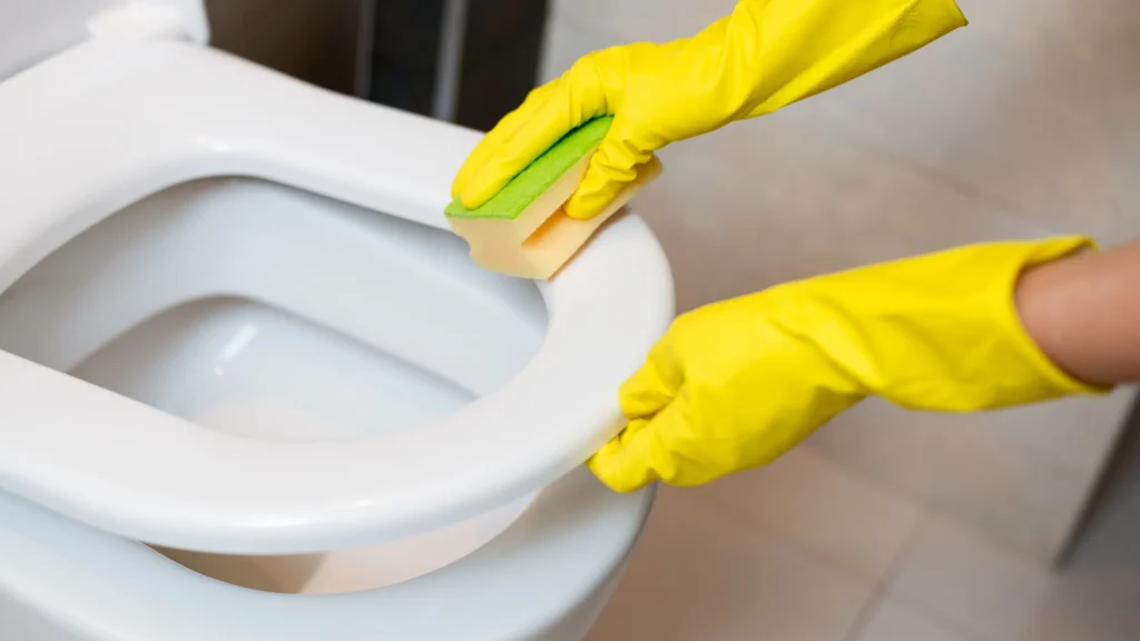 トイレを掃除している様子